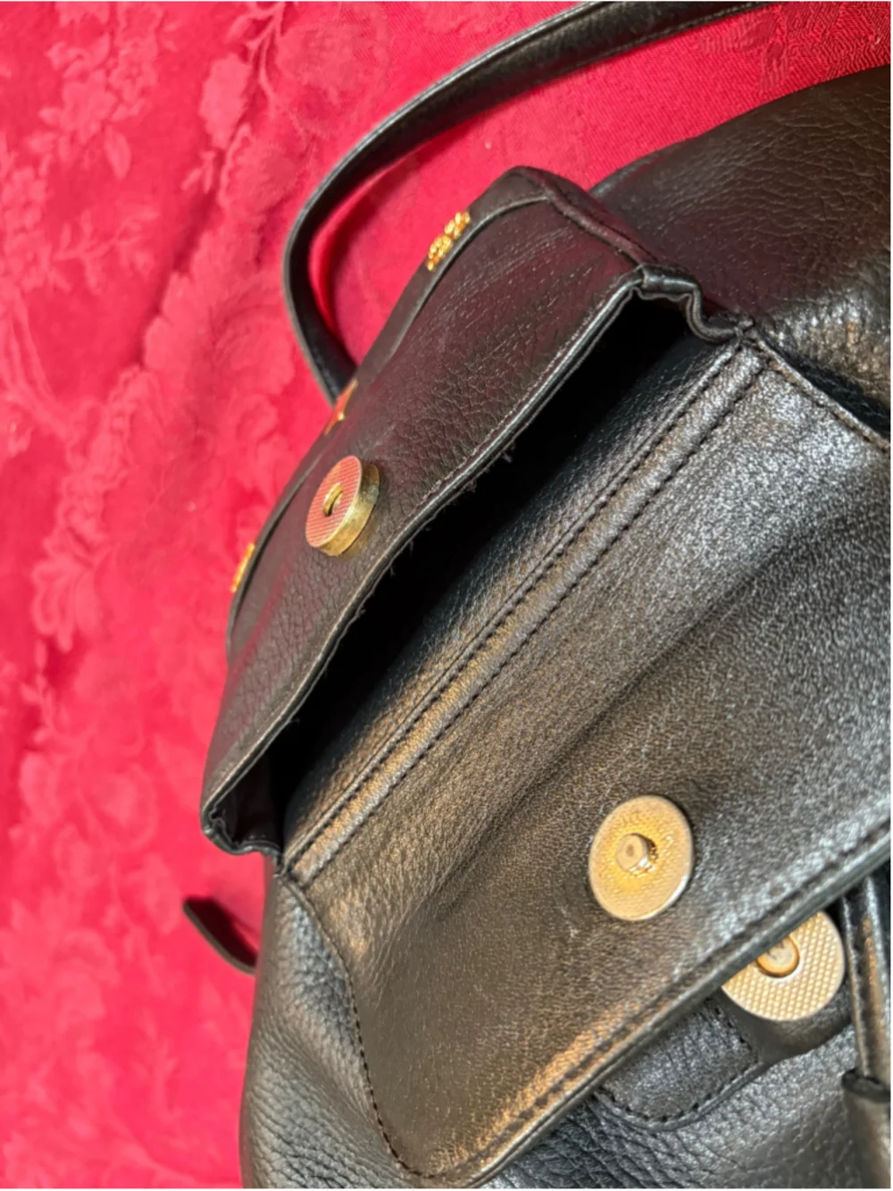 MCM Black Leather & Gold Backpack